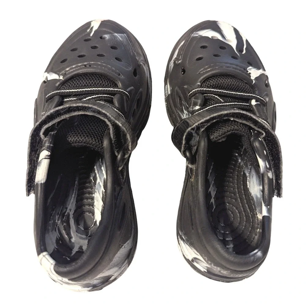 Stride Rite 360 Ocean Boys Black White Marble Rubber Water Shoes Hook Loop Sz 12